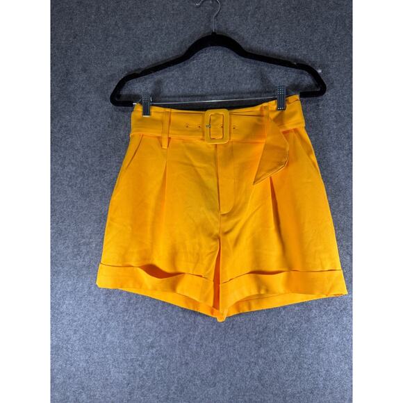 Express x LadyGang Shorts Women 4 Yellow Belted Cuff Career Office Professional - Picture 1 of 8